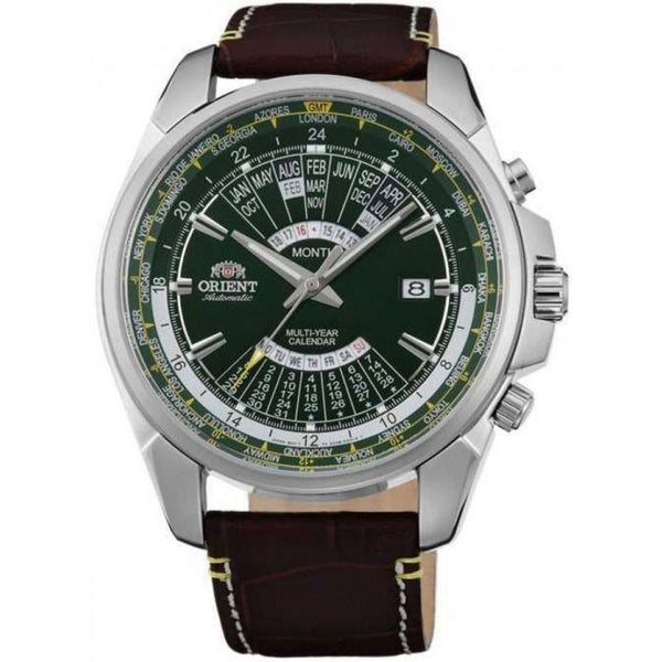 Orient Men's FEU0B003FH Perpetual WorldTime GMT World Time Brown Leather Watch