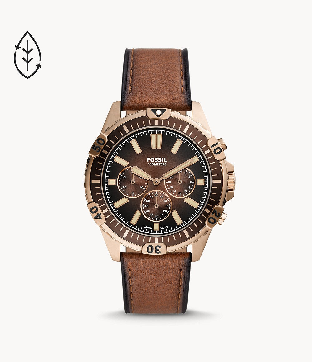 Garrett Chonograph Medium Brown Eco Leather Watch