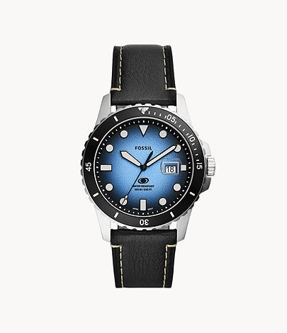 Fossil Blue Three-Hand Date Black LiteHide™ Leather Watch