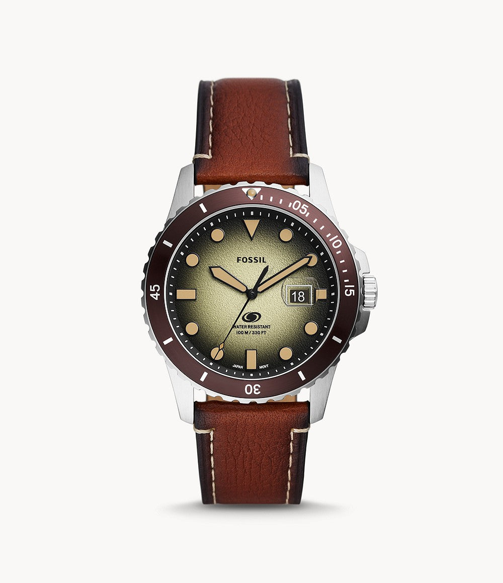 Fossil Blue Three-Hand Date Brown LiteHide™ Leather Watch