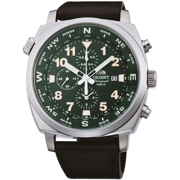 Orient Men's FTT17004F0 Pilot Chronograph Brown Leather Watch