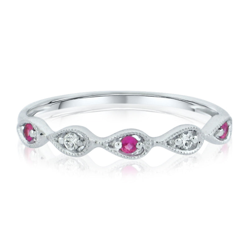 MULLOYS PRIVE'18K WHITE GOLD .06CT PINK SAPPHIRE .03CTVS/SI-G DIAMOND BAND 5R149904