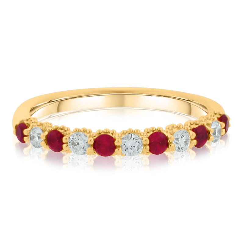MULLOYS PRIVE'18K YELLOW GOLD .30CT RUBY .21CT VS/SI-G DIAMOND BAND R20085RUA
