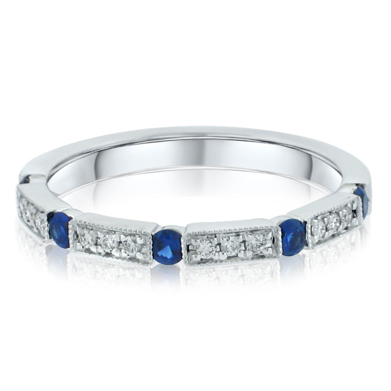 MULLOYS PRIVE'18K WHITE GOLD .22CT BLUE SAPPHIRE .08CT VS/SI-G DIAMOND BAND R0272203