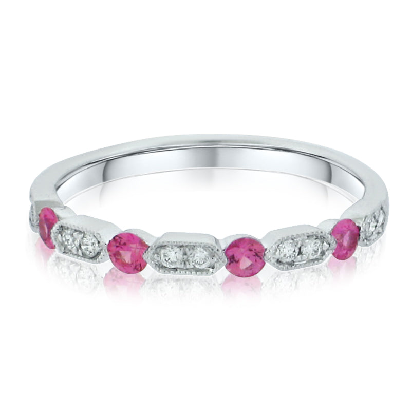 MULLOYS PRIVE'18K WHITE GOLD .25CT PINK SAPPHIRE .10CT VS/SI-G DIAMOND BAND R0272004