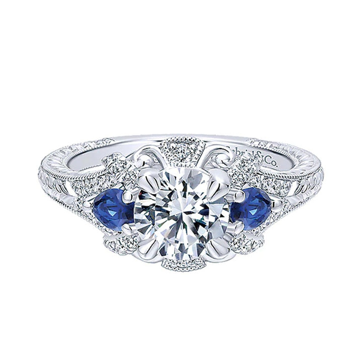 Gabriel & Co 14k White Gold Diamond & Blue Sapphire Engagement Ring - ER12582R4W44SA