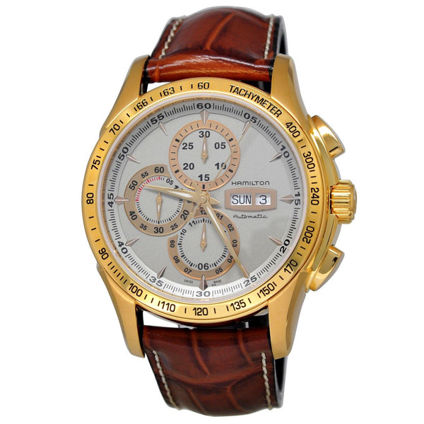 Hamilton Men's H32836551 Jazzmaster Lord Chronograph Automatic 18kt Yellow Gold Brown Leather Watch