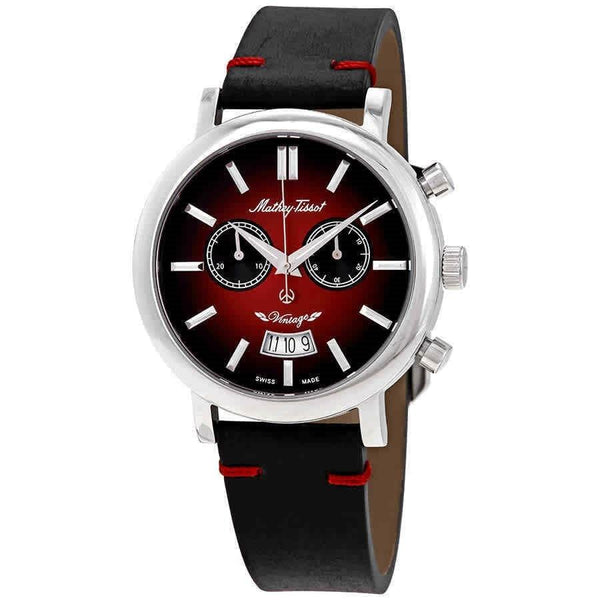 Mathey-Tissot Men's H42CHAR Vintage Chronograph Black Leather Watch