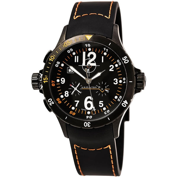 Hamilton Men's H74592333 Khaki Aviation Air  Chronograph Black Leather Watch