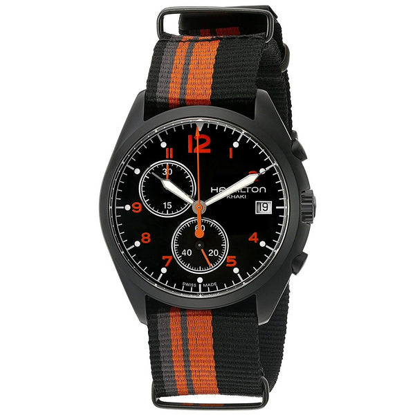 Hamilton Men's H76582933 Pilot Pioneer Chronograph Orange and Black Nylon Watch