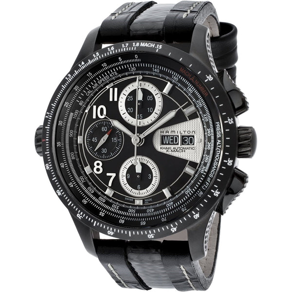 Hamilton Men's H76686735 Khaki X-Mach Chronograph Black Leather Watch