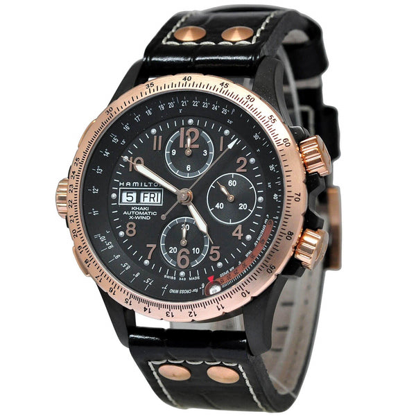 Hamilton Men's H77676733 Khaki Aviation Chronograph Automatic Black Leather Watch