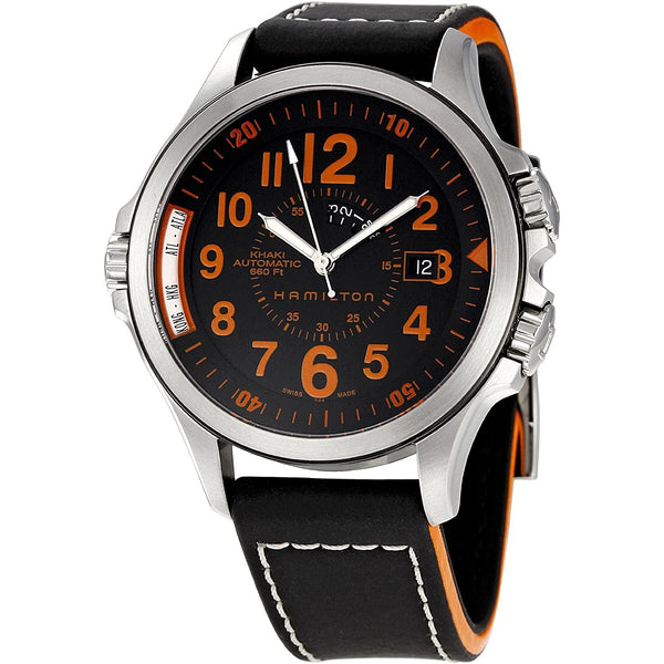 Hamilton Men's H77695733 Khaki GMT Black Leather Watch