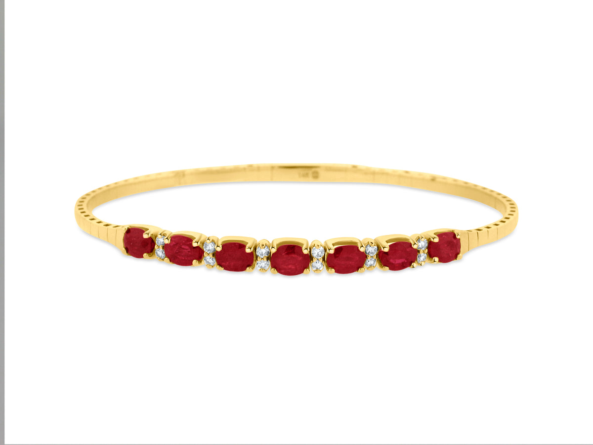 MULLOYS PRIVE'14K YELLOW GOLD 2.88CT RUBY .21CT SI H/I FLEX BRACELET
