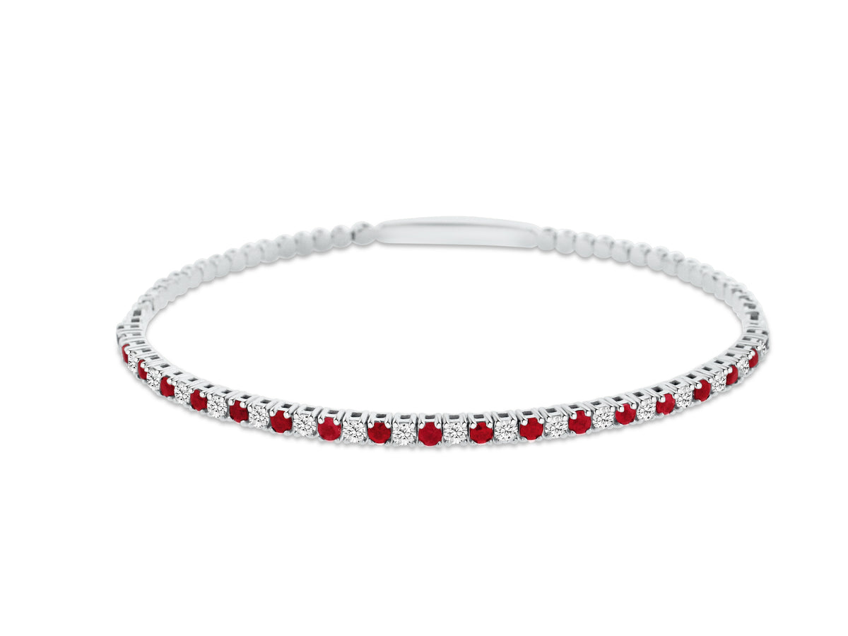 MULLOY PRIVE'14K WHITE GOLD .95CT RUBY .71CT SI1-2 G-H DIAMOND FLEX BRACELET