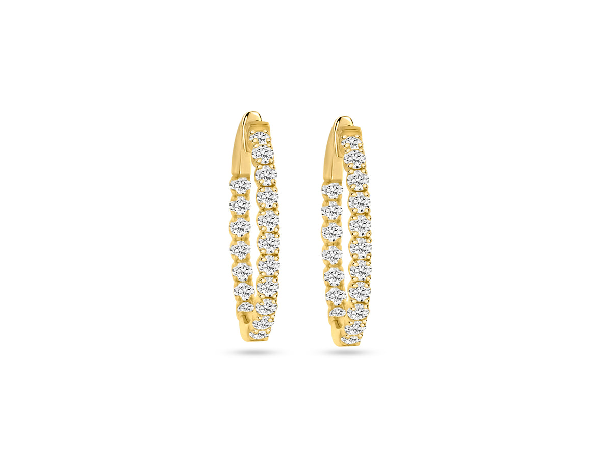 MULLOYS PRIVE'14K YELLOW GOLD 2.98CT SI1-2 CLARITY G-H COLOR OVAL DIAMOND INSIDE OUT HOOPS