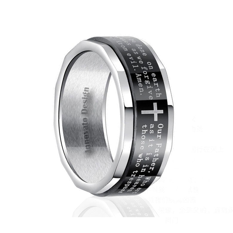 Black Stainless Steel Religious Cross Serenity Prayer Spinner Ring 9MM