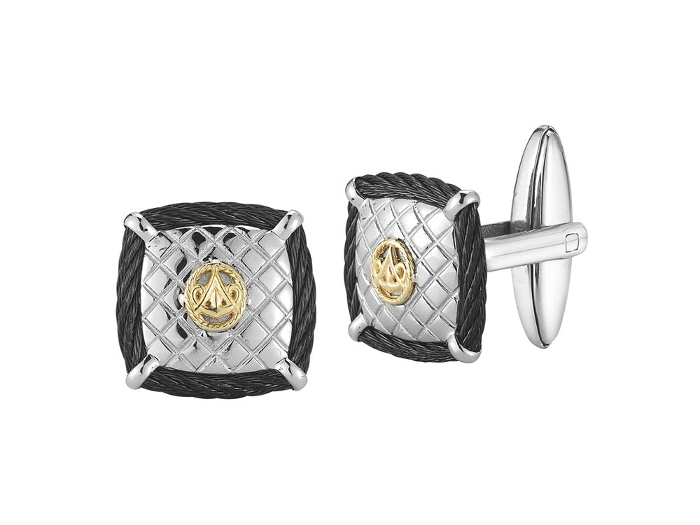 Alor Black cable 1 row 2.0mm, 18 karat Yellow Gold and stainless steel. Imported.