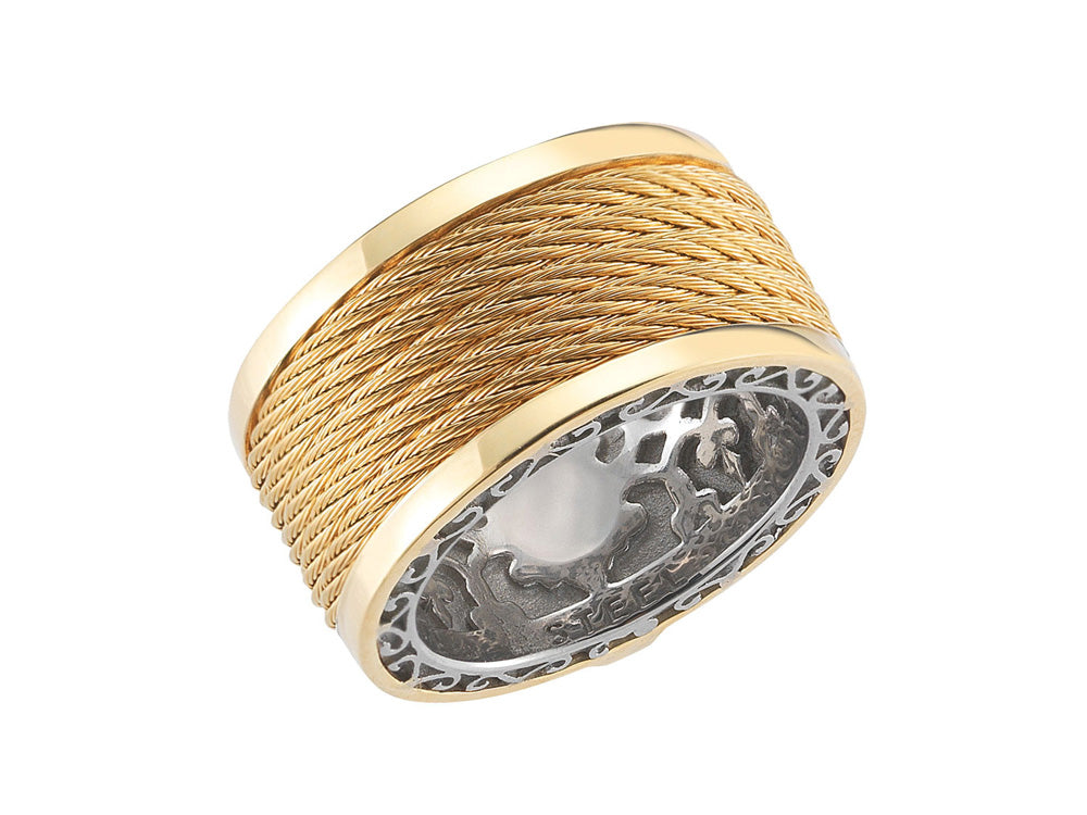 Alor Yellow cable 5 row 1.6mm, 18 karat Yellow Gold and stainless steel. Imported.