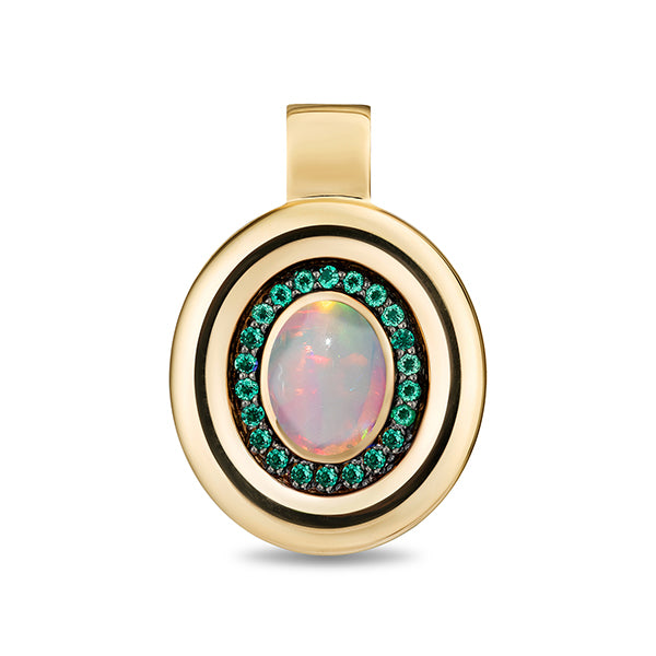 Mason & Books 14K Yellow Gold Ethiopian Opal and Emerald Pendant - INCP03