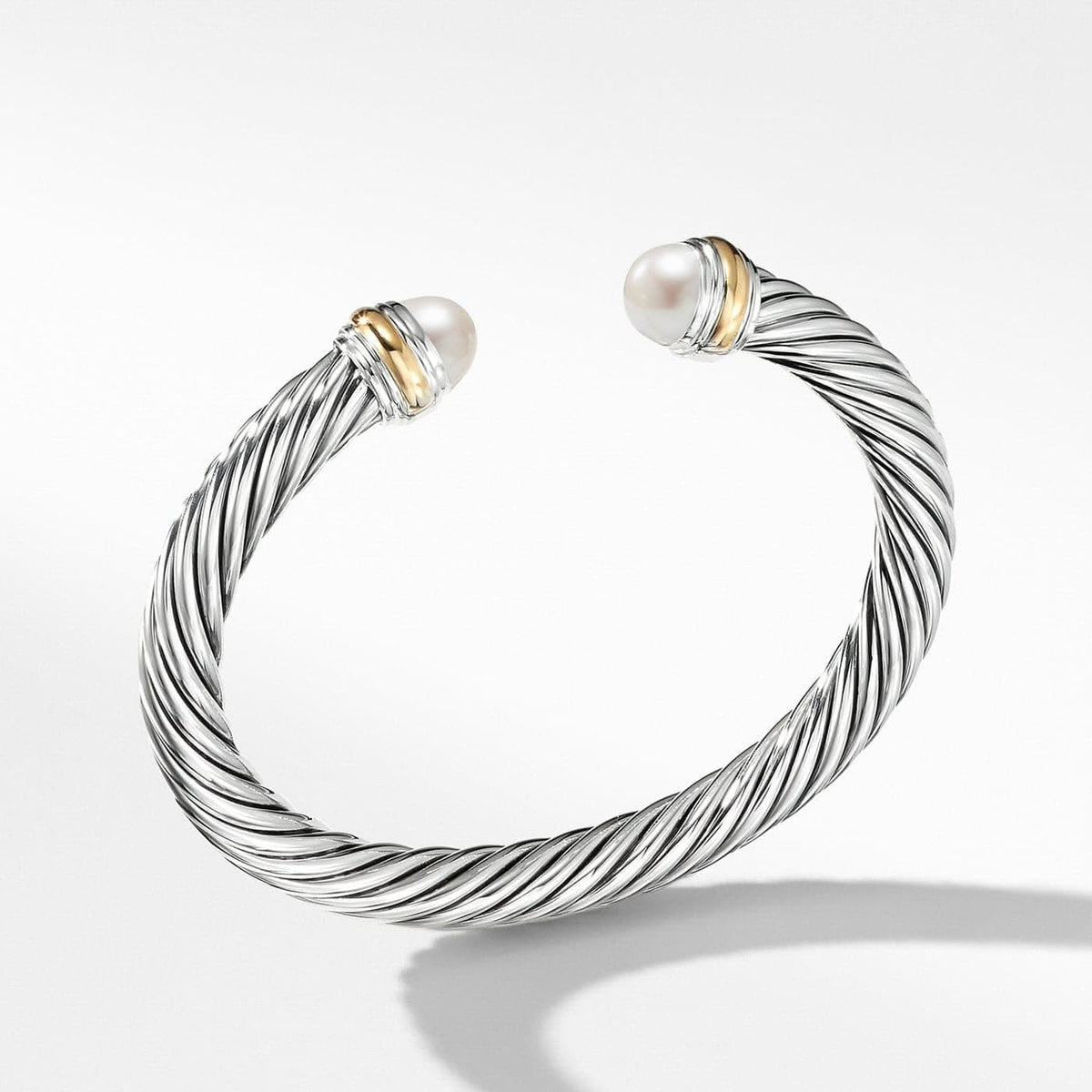 DAVID YURMAN Classic Cable Bracelet in Sterling Silver with 14K Yellow Gold and Pearls, 7mm