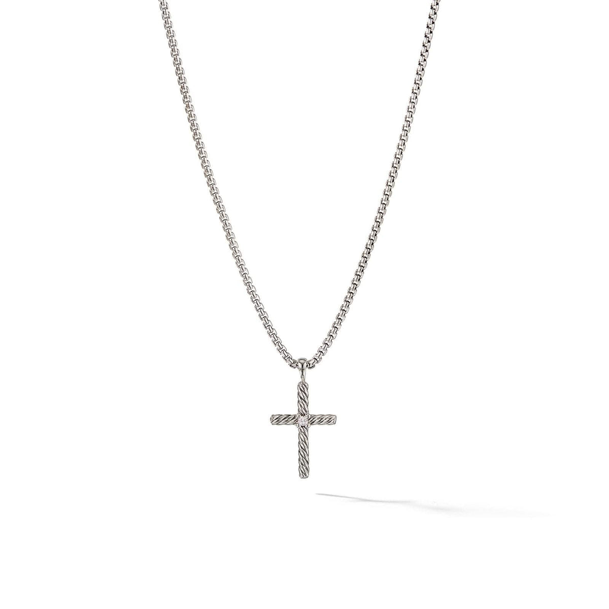 DAVID YURMAN Classic Cable Cross Necklace in Sterling Silver with Center Diamond, 24.3mm