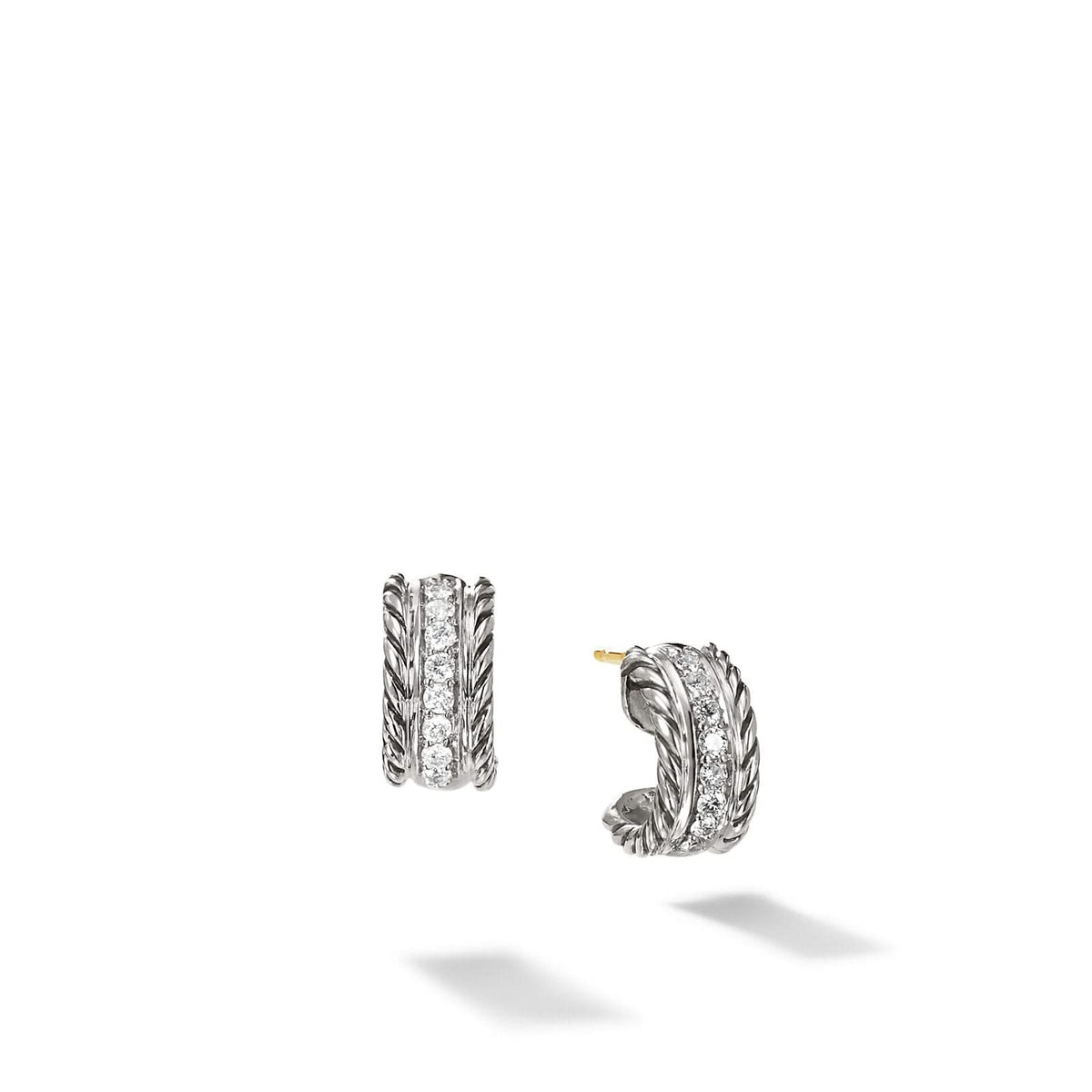 DAVID YURMAN Cable Collectibles® Huggie Hoop Earrings in Sterling Silver with Pavé Diamonds, 11.4mm