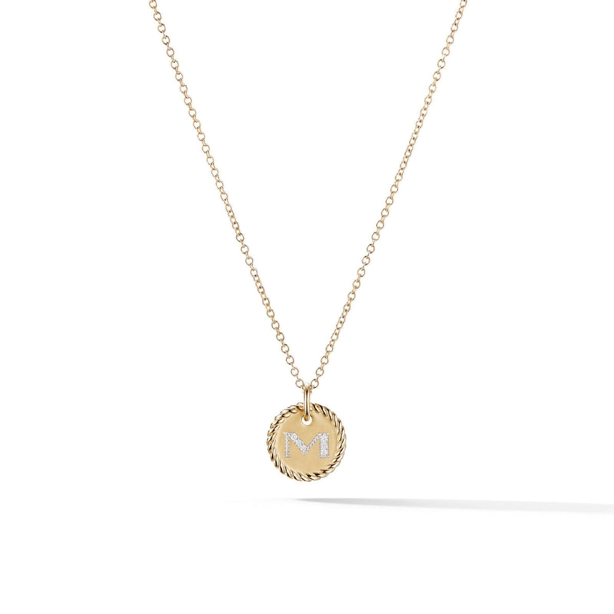 DAVID YURMAN Initial Charm Necklace in 18K Yellow Gold with Diamond M