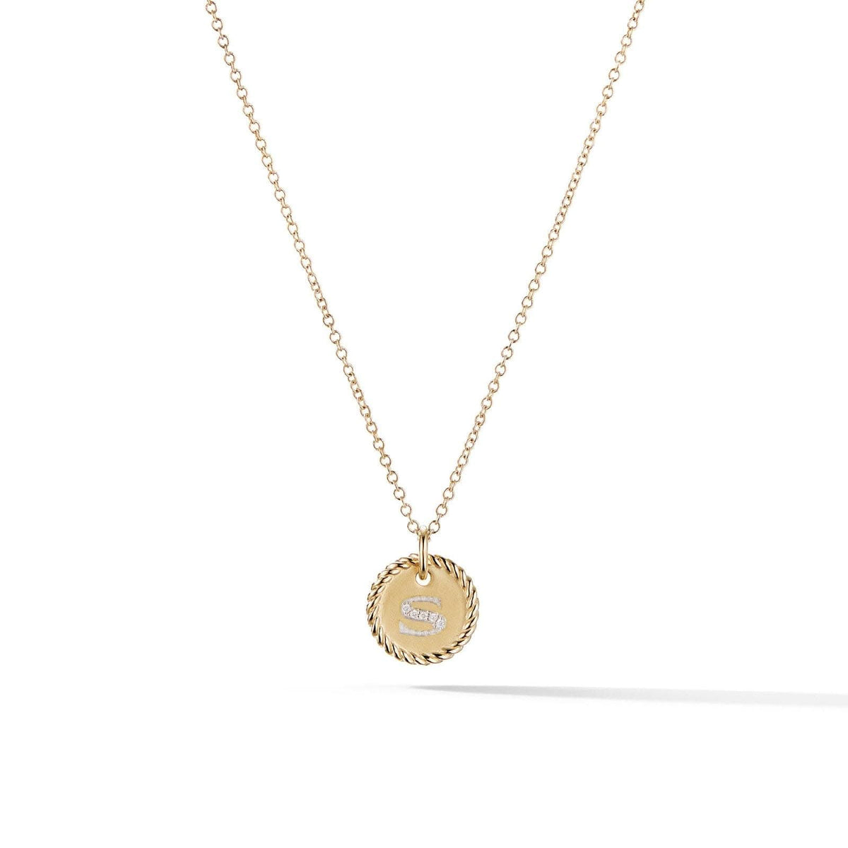DAVID YURMAN Initial Charm Necklace in 18K Yellow Gold with Diamond S