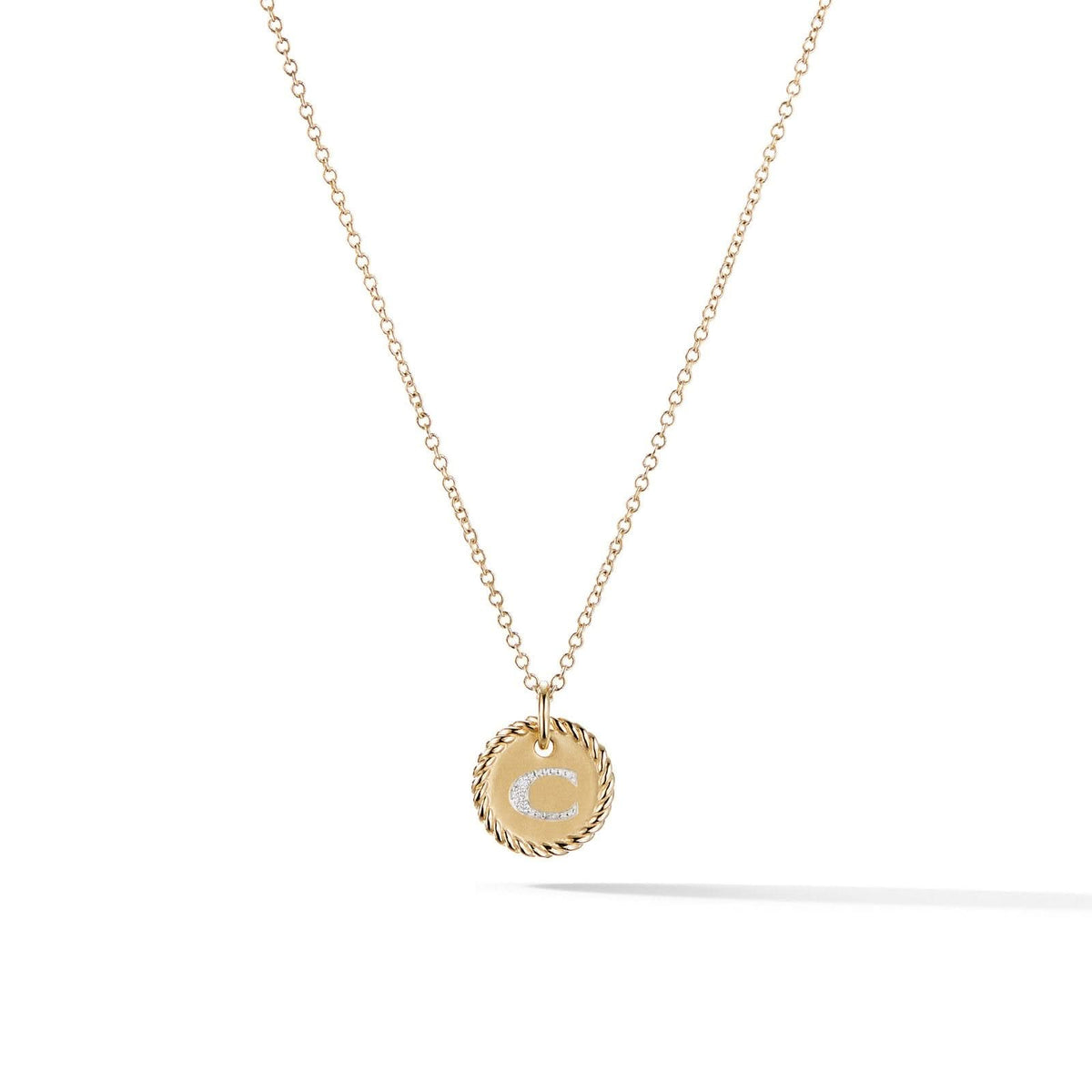 DAVID YURMAN Initial Charm Necklace in 18K Yellow Gold with Diamond C