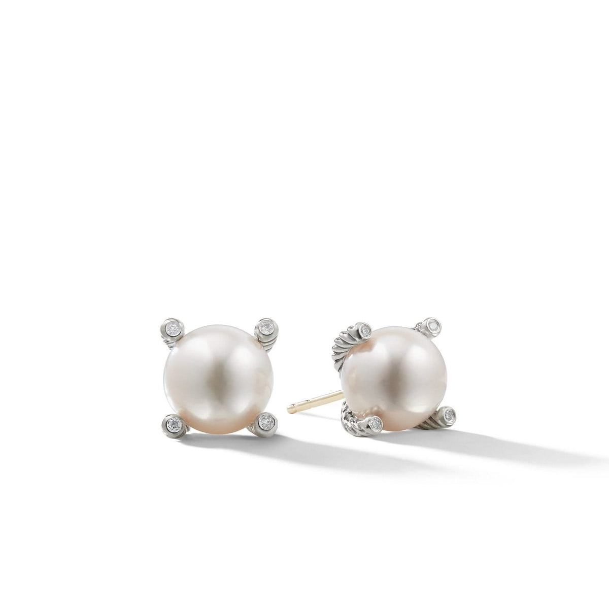 DAVID YURMAN Pearl Stud Earrings in Sterling Silver with Pearls and Diamonds, 14mm