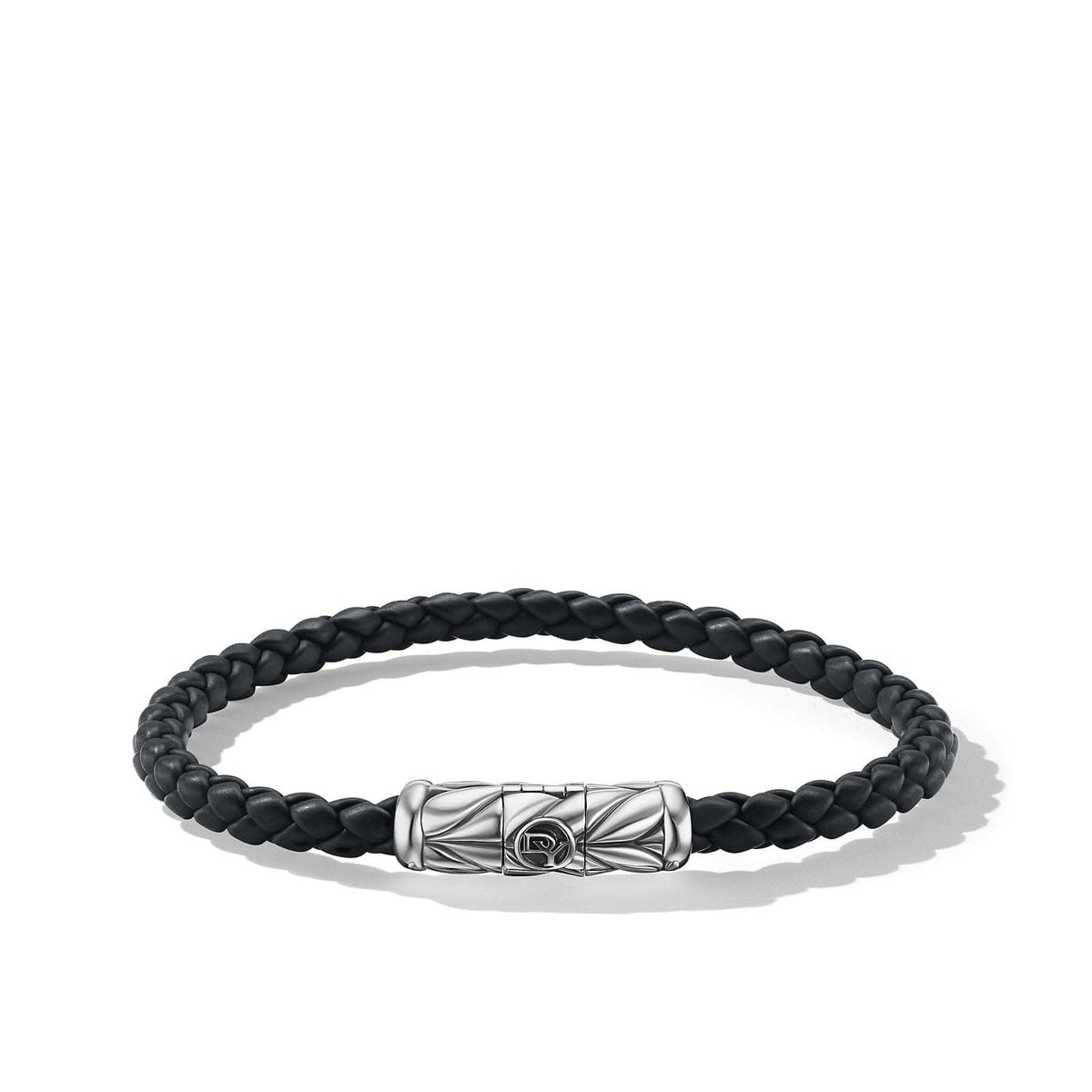 DAVID YURMAN Chevron Woven Bracelet in Black Rubber and Sterling Silver, 6mm