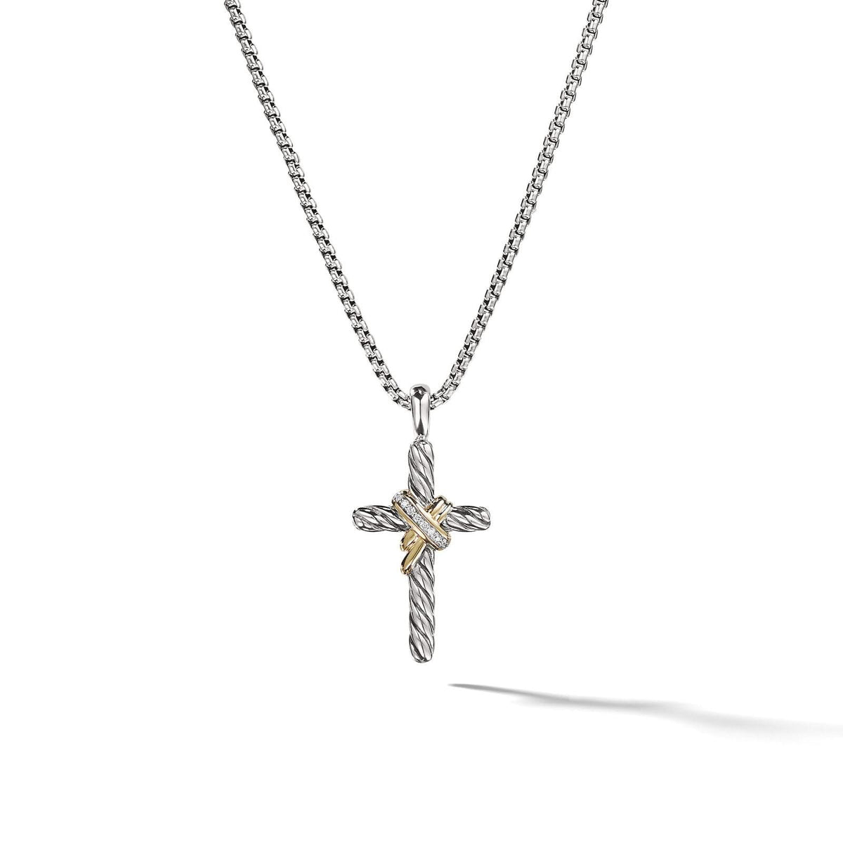 DAVID YURMAN X Cross Necklace in Sterling Silver with 14K Yellow Gold and Diamonds, 31.7mm