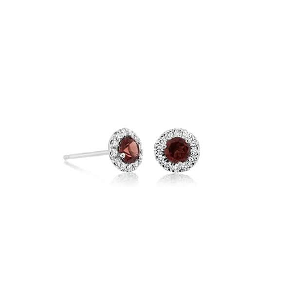 Garnet & Diamond Halo Studs