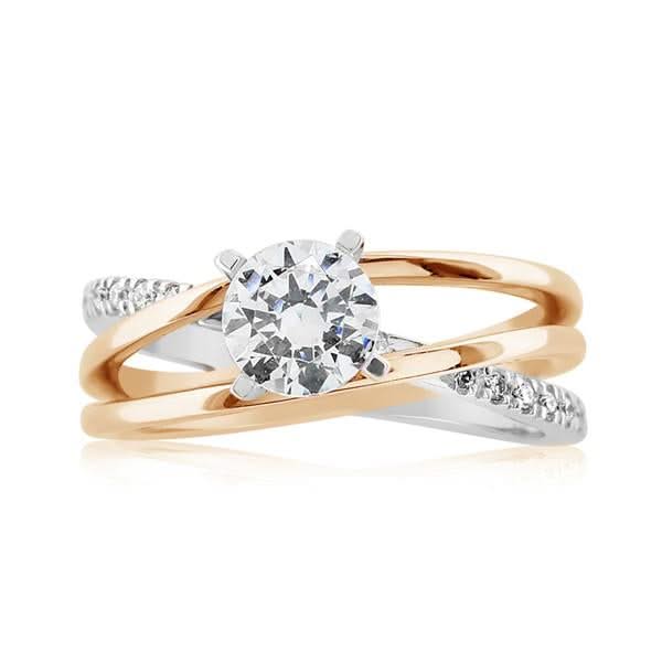 Two-Toned Diamond Crossover Engagement Ring Setting