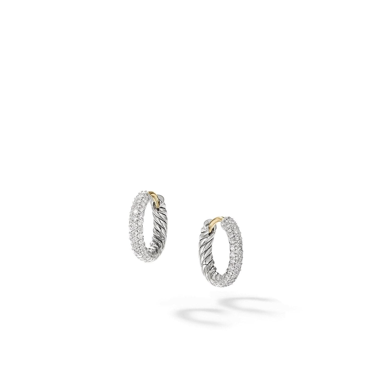 DAVID YURMAN Petite Pavé Huggie Hoop Earrings in Sterling Silver with Diamonds, 14mm