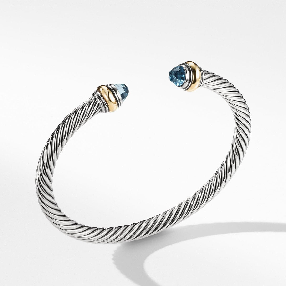 DAVID YURMAN Classic Cable Bracelet in Sterling Silver with 14K Yellow Gold and Blue Topaz, 5mm