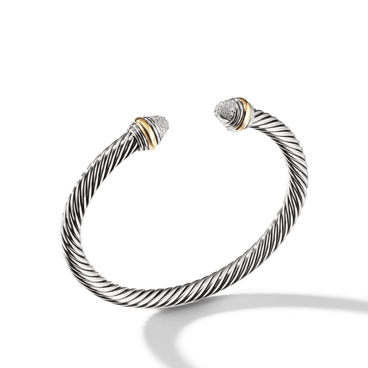 DAVID YURMAN Classic Cable Bracelet in Sterling Silver with 14K Yellow Gold and Pavé Diamond Domes, 5mm