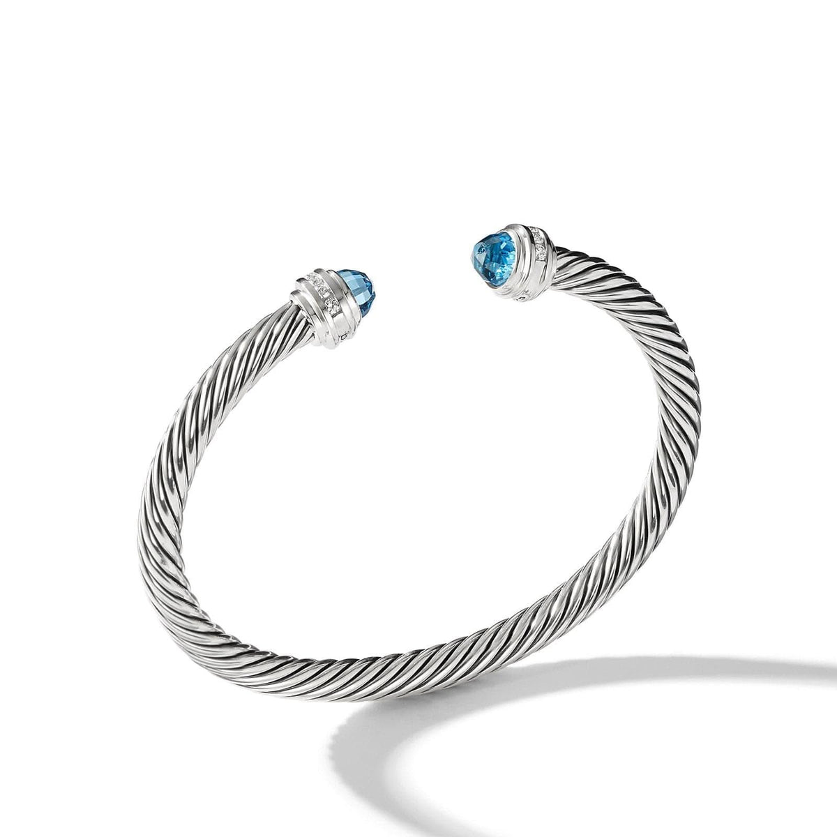 DAVID YURMAN Classic Cable Bracelet in Sterling Silver with Blue Topaz and Diamonds, 5mm