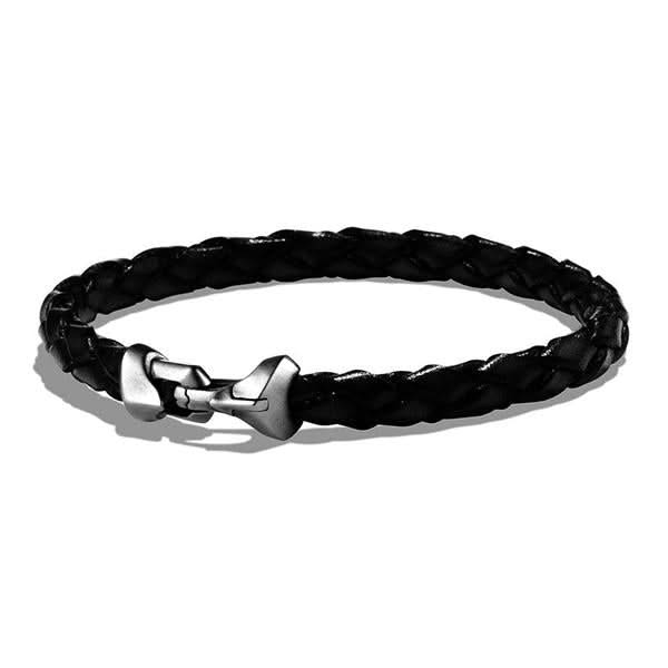 Armory® Bracelet in Black Leather with Sterling Silver, 6.6mm