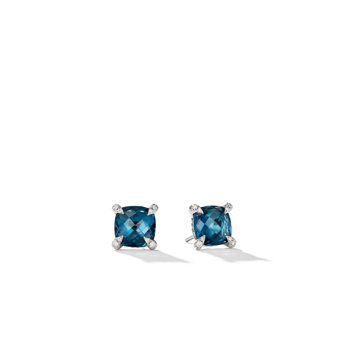 DAVID YURMAN Chatelaine® Stud Earrings in Sterling Silver with Hampton Blue Topaz and Diamonds, 9mm
