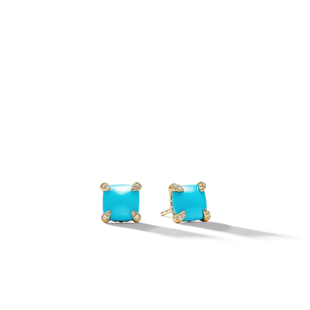 DAVID YURMAN Chatelaine® Stud Earrings in 18K Yellow Gold with Turquoise and Diamonds, 8mm