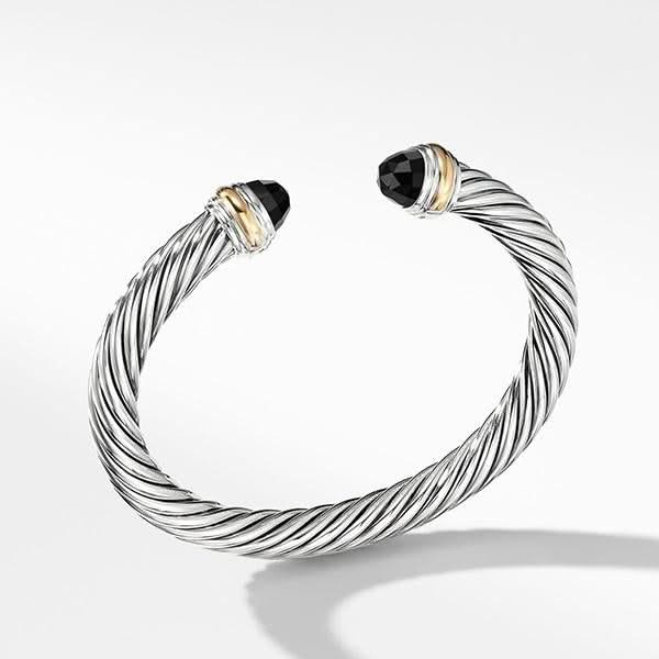 DAVID YURMAN Classic Cable Bracelet in Sterling Silver with 14K Yellow Gold and Black Onyx, 7mm