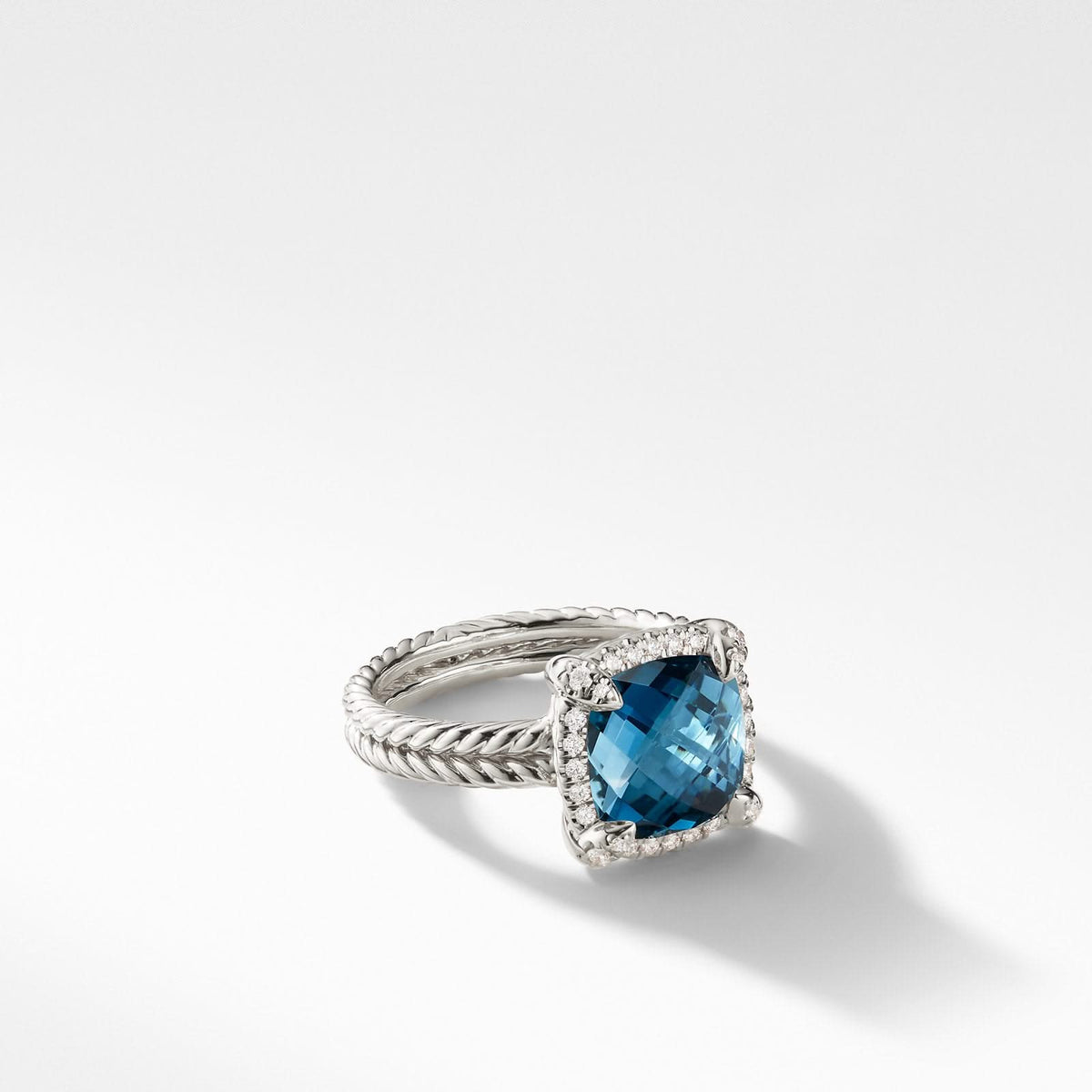DAVID YURMAN Chatelaine® Pavé Bezel Ring in Sterling Silver with Hampton Blue Topaz and Diamonds, 9mm