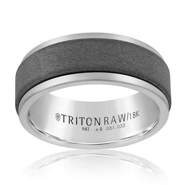 TRITON Raw Tungsten & White Gold Wedding Band