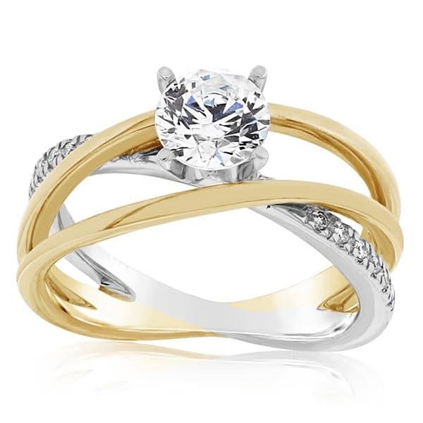 Two-Toned Crossover Diamond Engagement Ring Setting