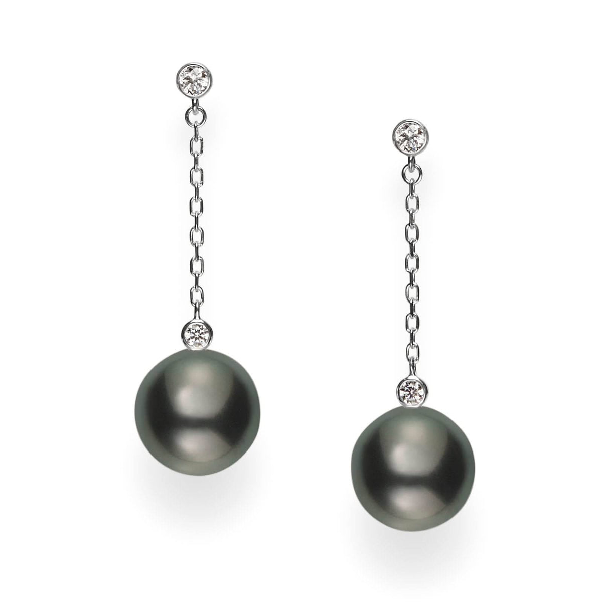 MIKIMOTO Black South Sea Pearl & Diamond Drop Earrings