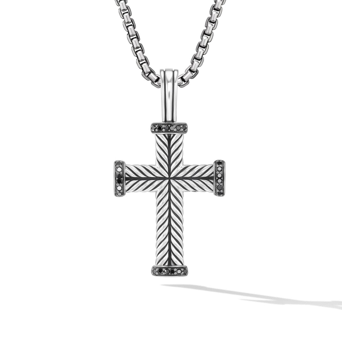 DAVID YURMAN Chevron Cross Pendant in Sterling Silver with Black Diamonds, 33.5mm