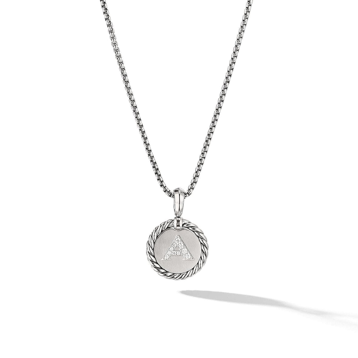 DAVID YURMAN Initial Charm Necklace in Sterling Silver with Diamond A