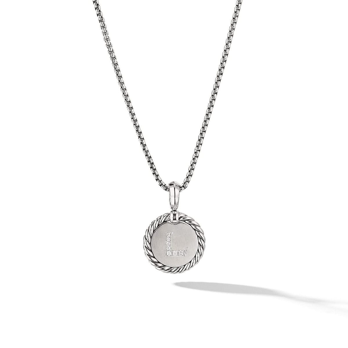 DAVID YURMAN Initial Charm Necklace in Sterling Silver with Diamond L